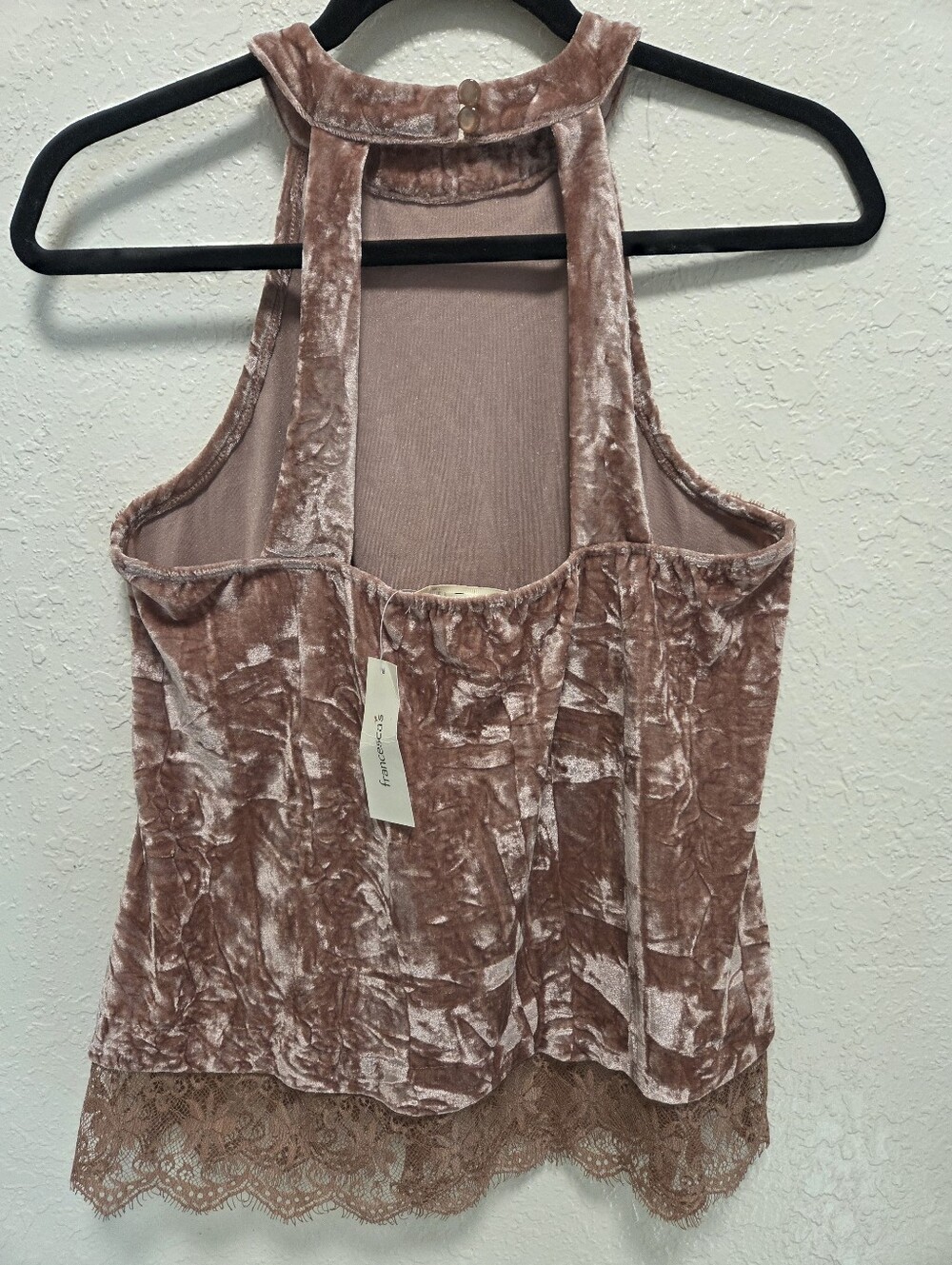 Velvet Lace Trim Sleeveless Tank Top in Mauve - Picture 3 of 4